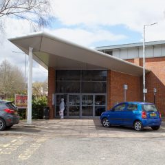 The entrance from the car park